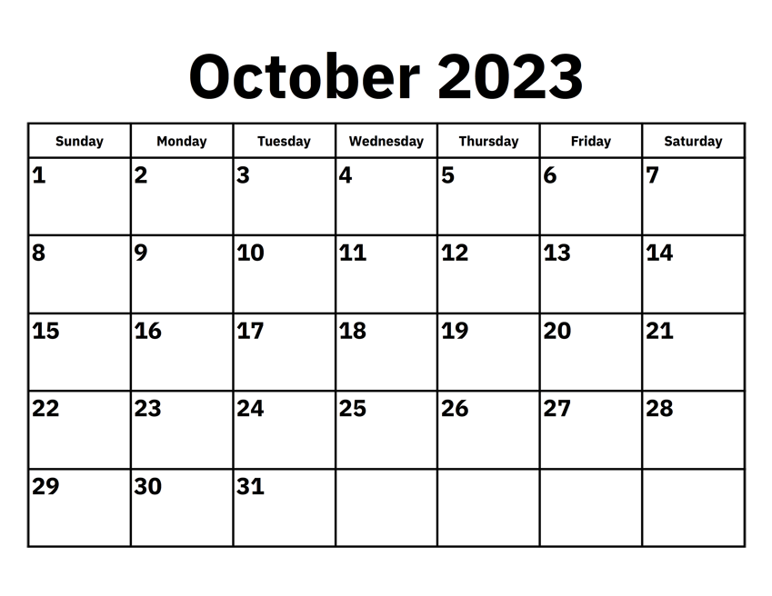 October Calendar 2023 with Holidays
