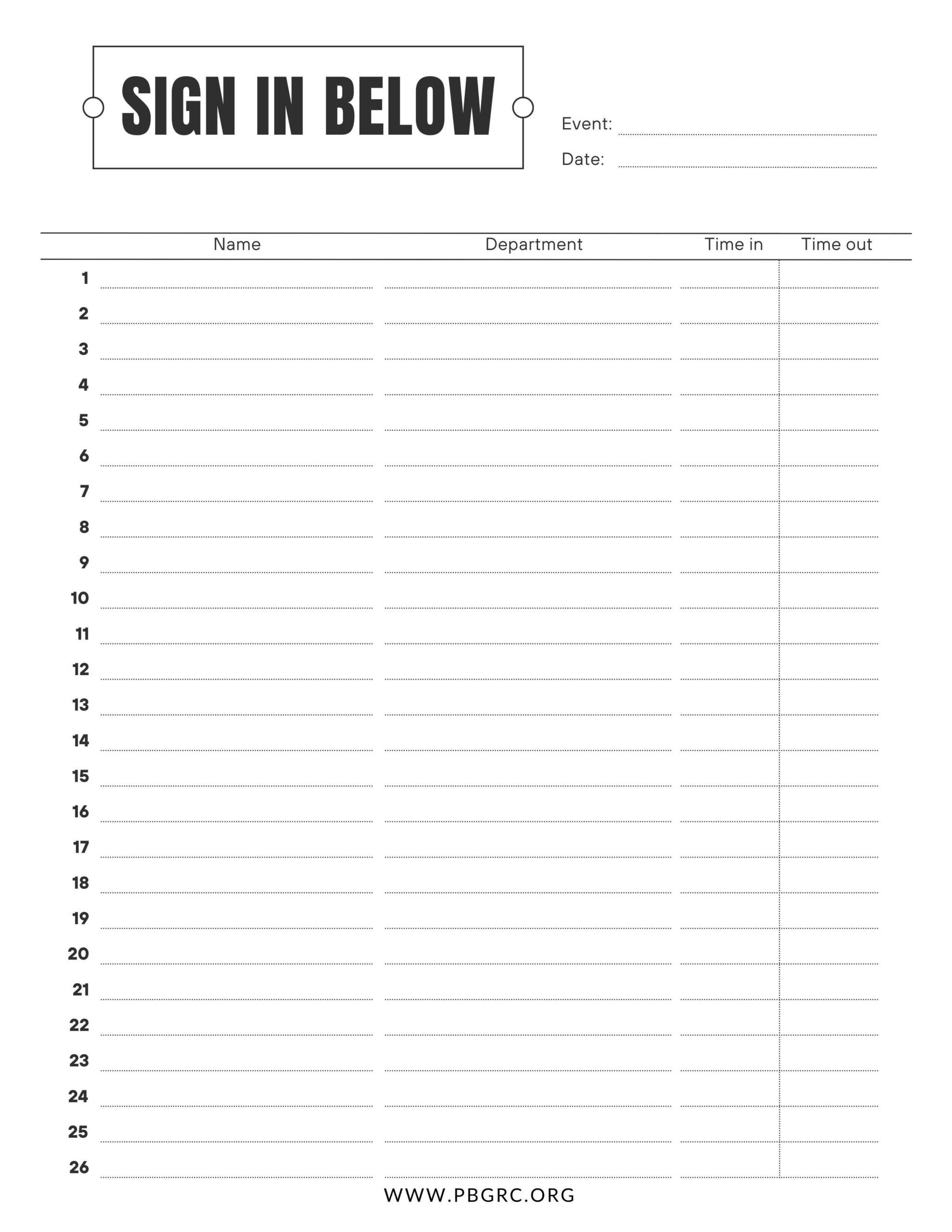 Open House Sign-In Sheet Template Word