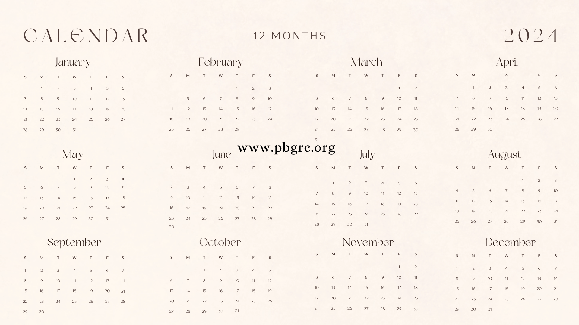 Printable Calendar 2024 One Page Template