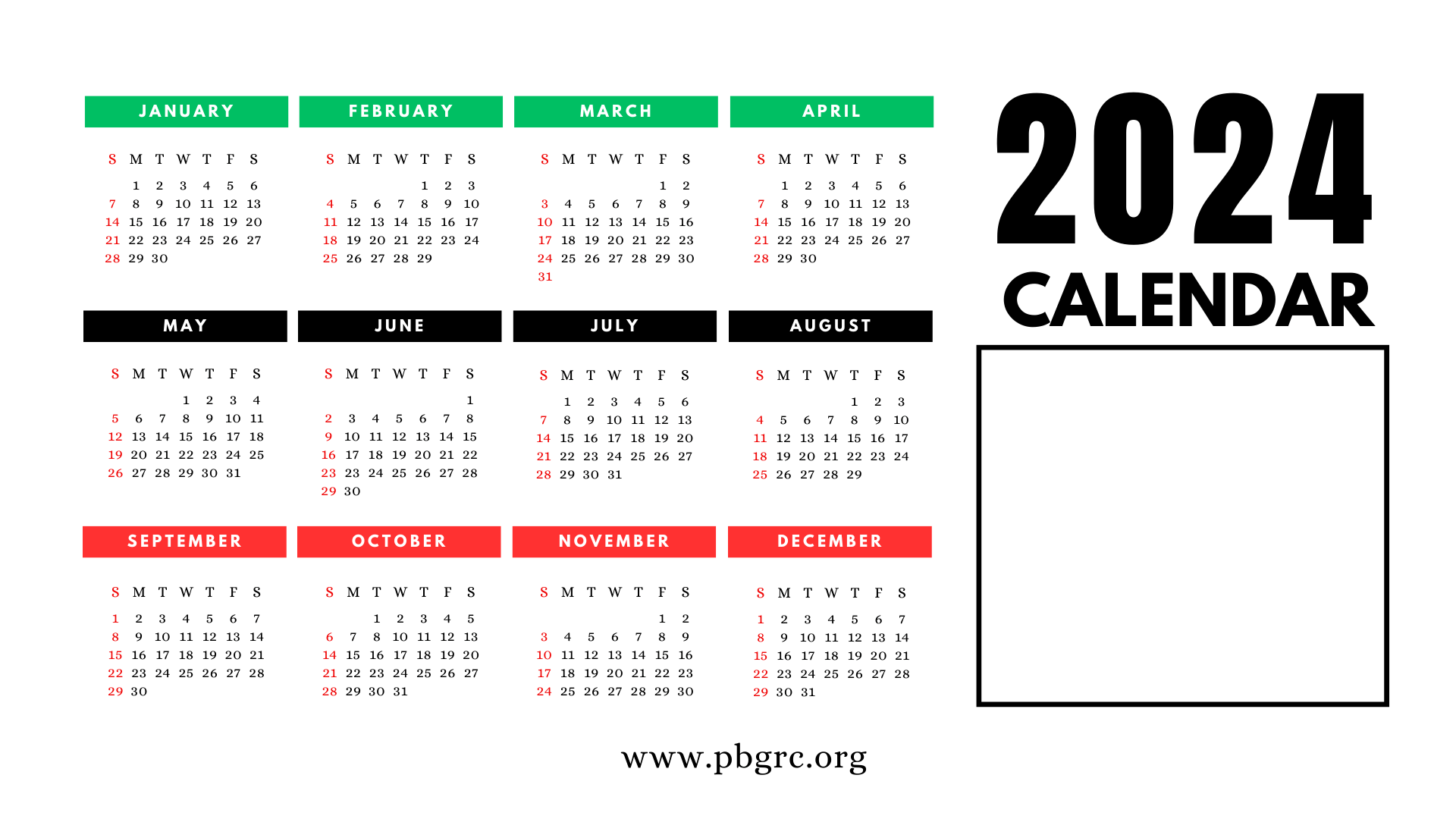 Printable Calendar 2024 One Page