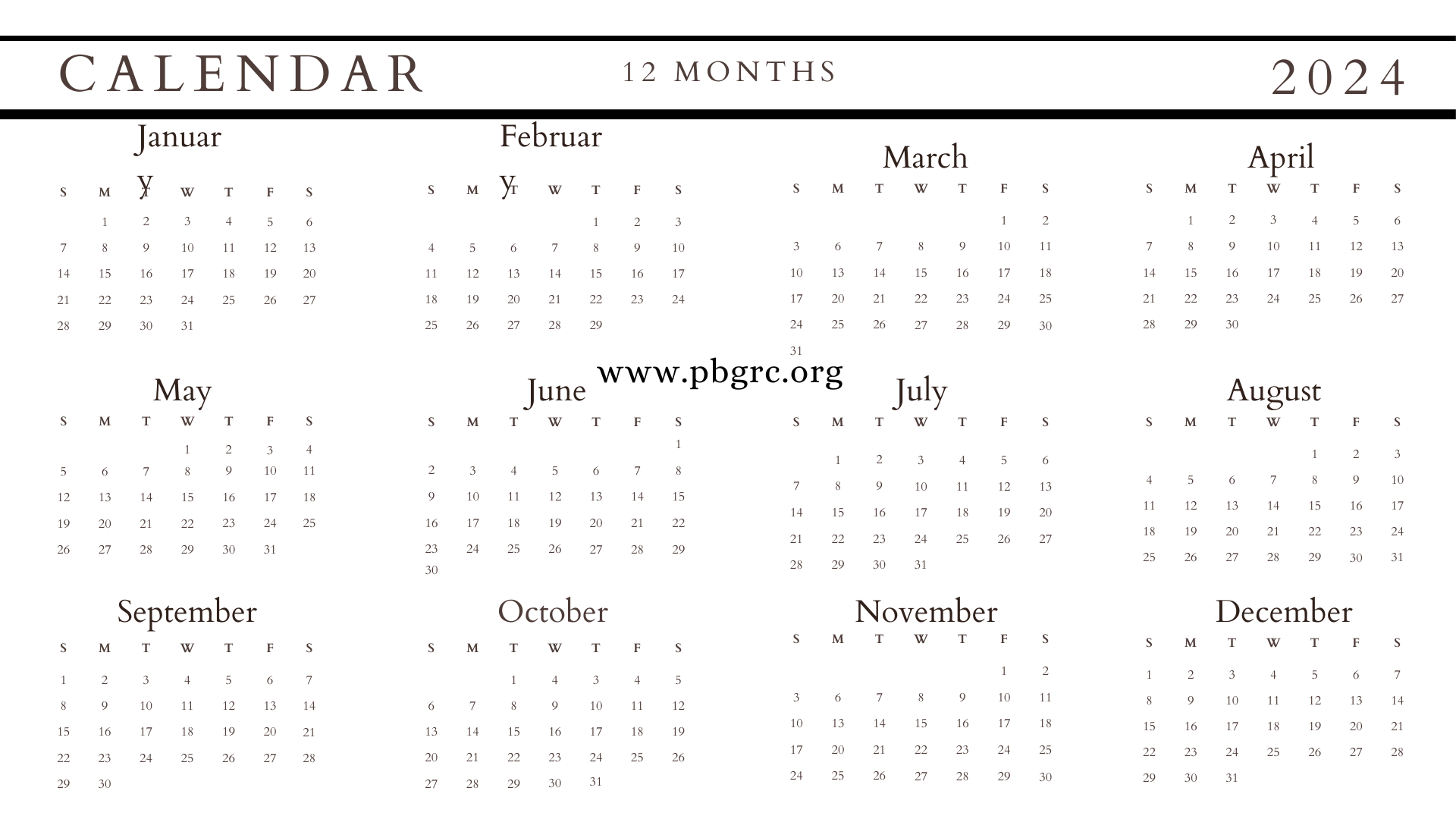 Printable Calendar 2024 PDF