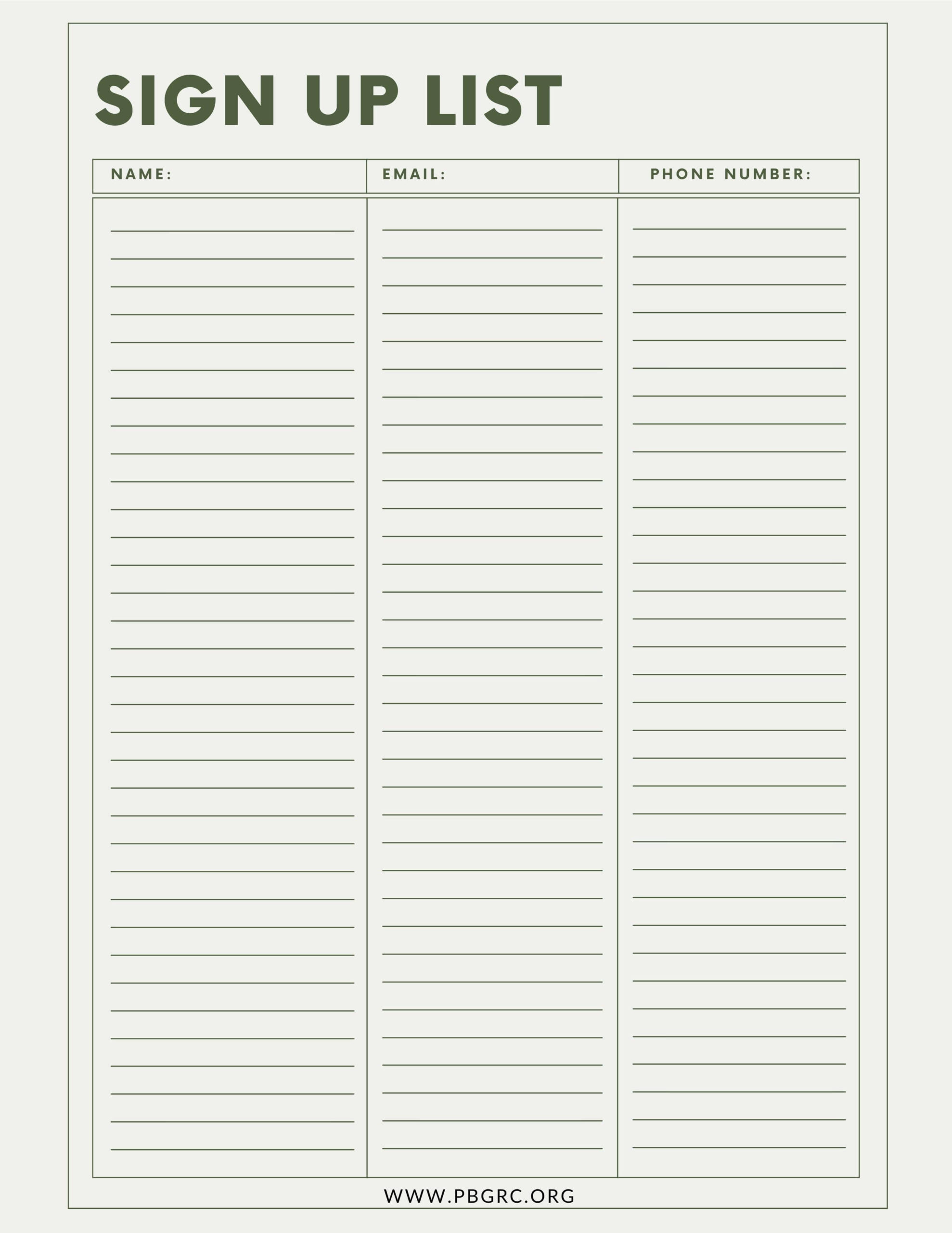 Printable Sign-UP Sheet Pdf