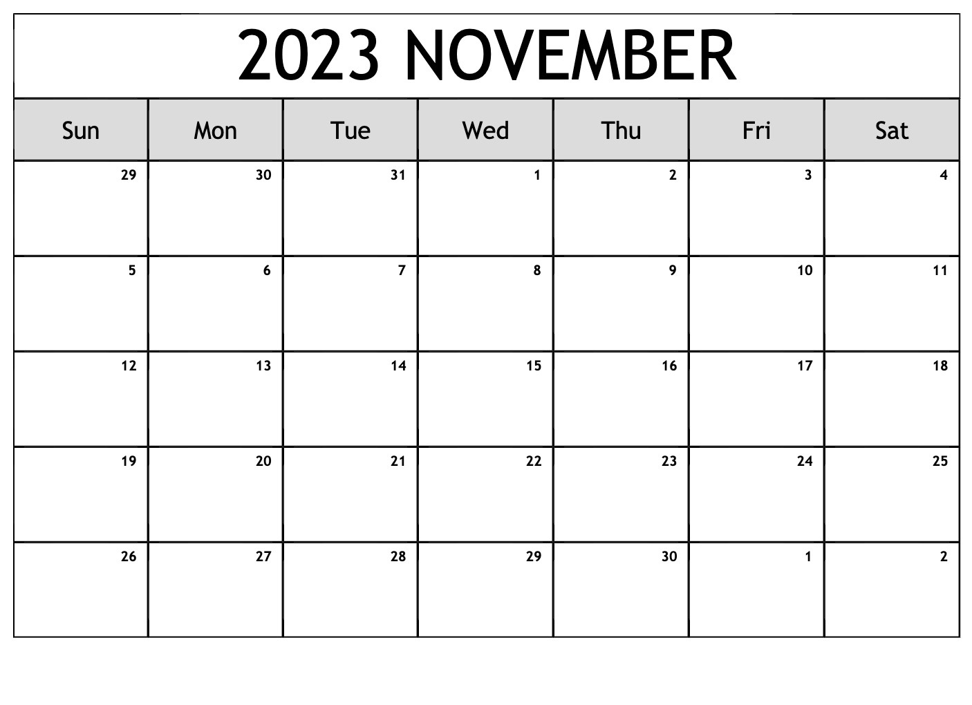 Printable November 2023 Calendars Holidays