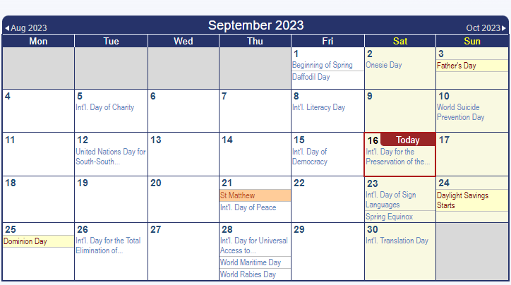 September 2023 NZ Calendar Holidays