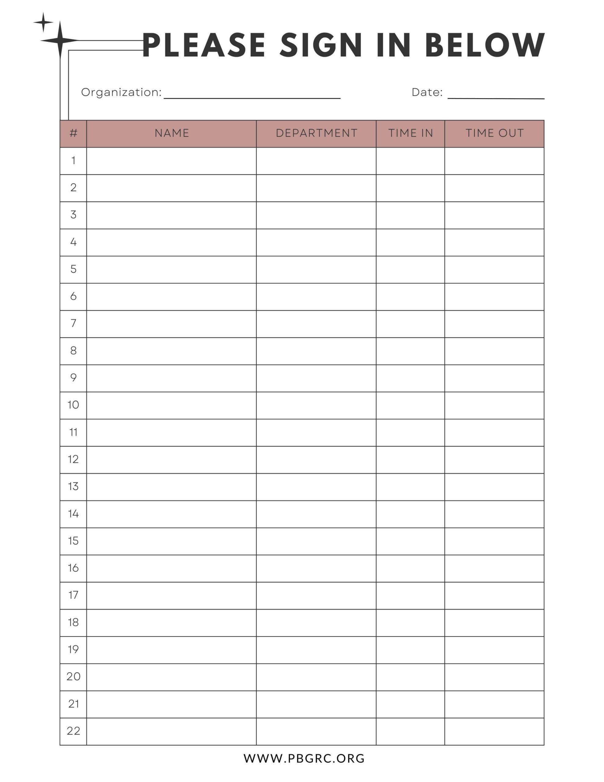 Sign-In Sheet Template Excel