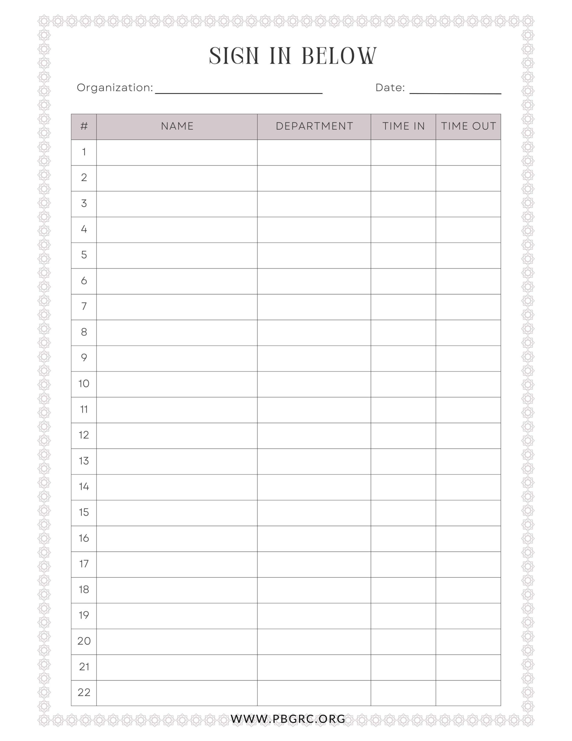 Sign-In Sheet Template Free