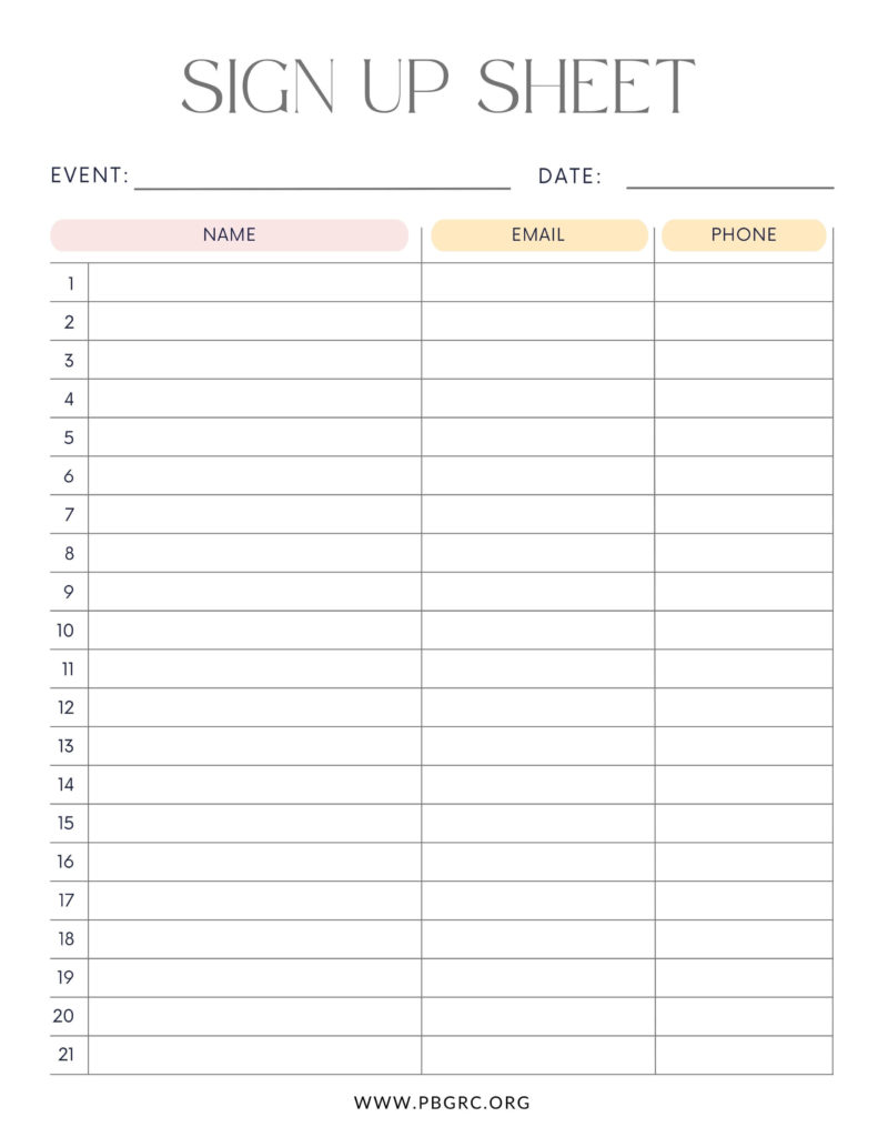 Sign-Up Sheet Template Excel