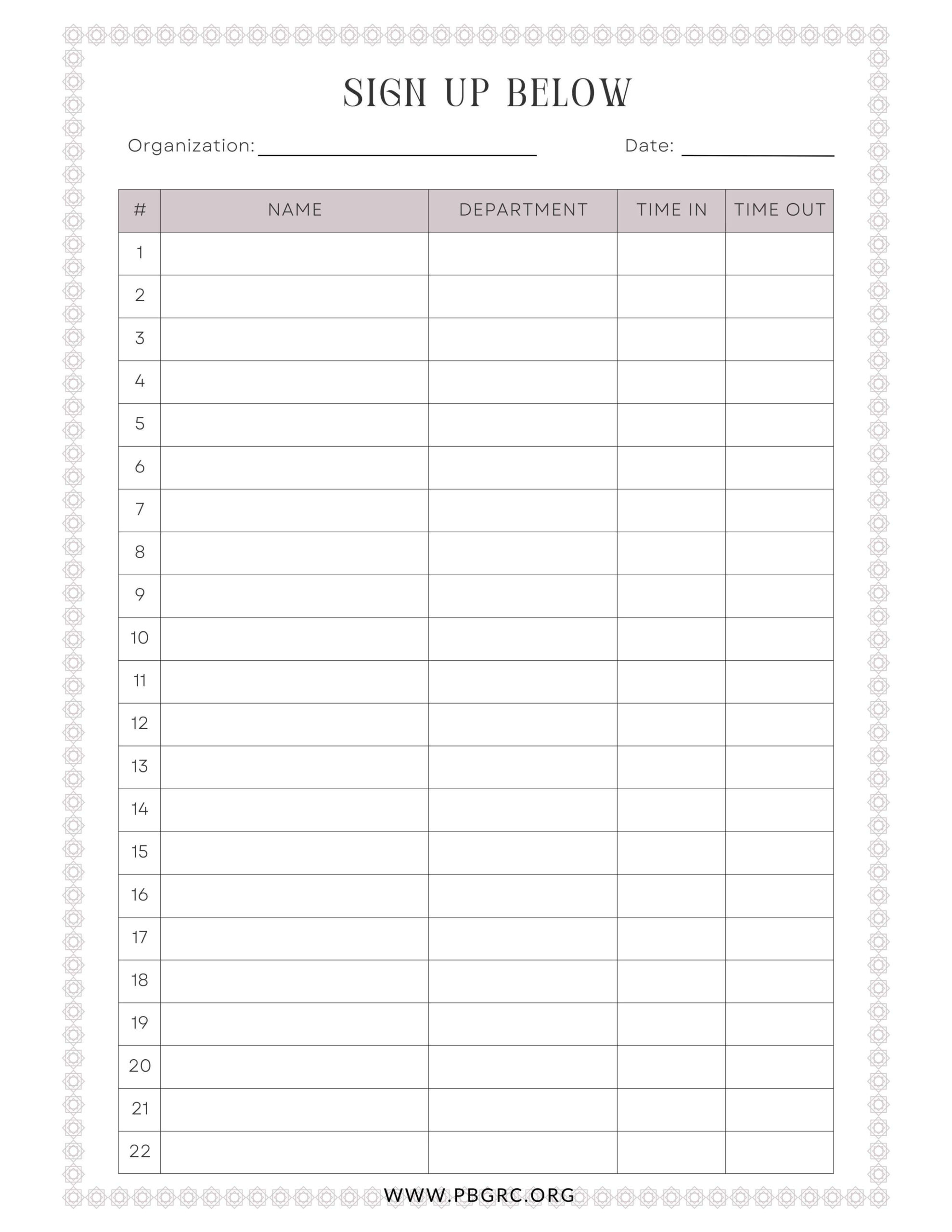 Sign-Up Sheet Template Word Free