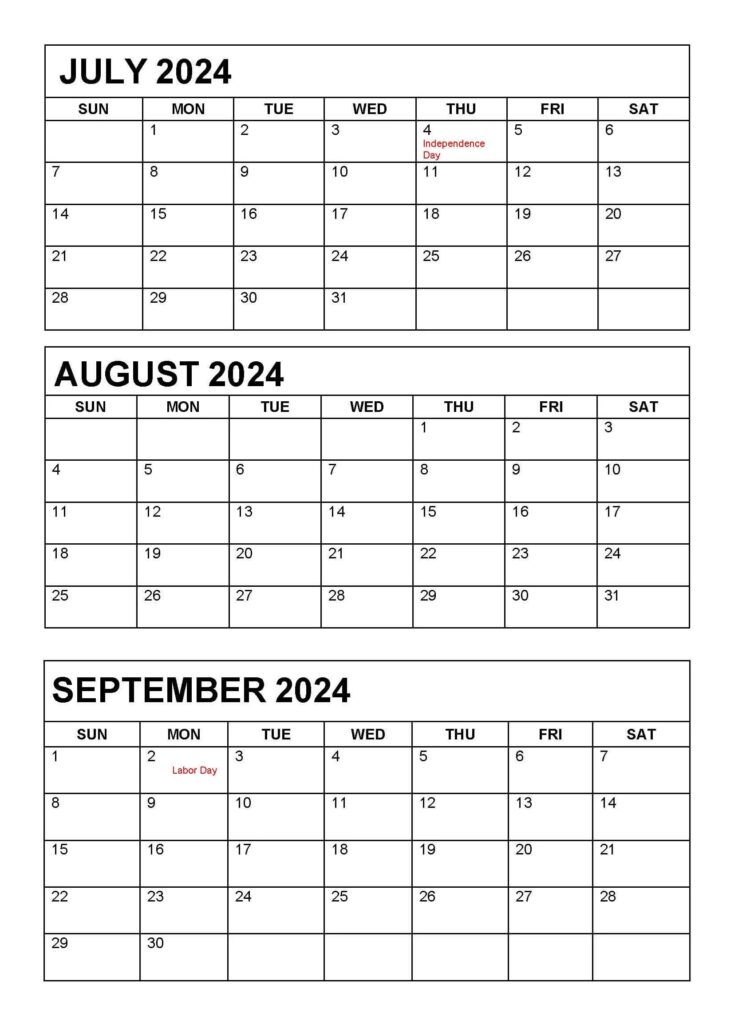 blank format 2024 July August September calendar