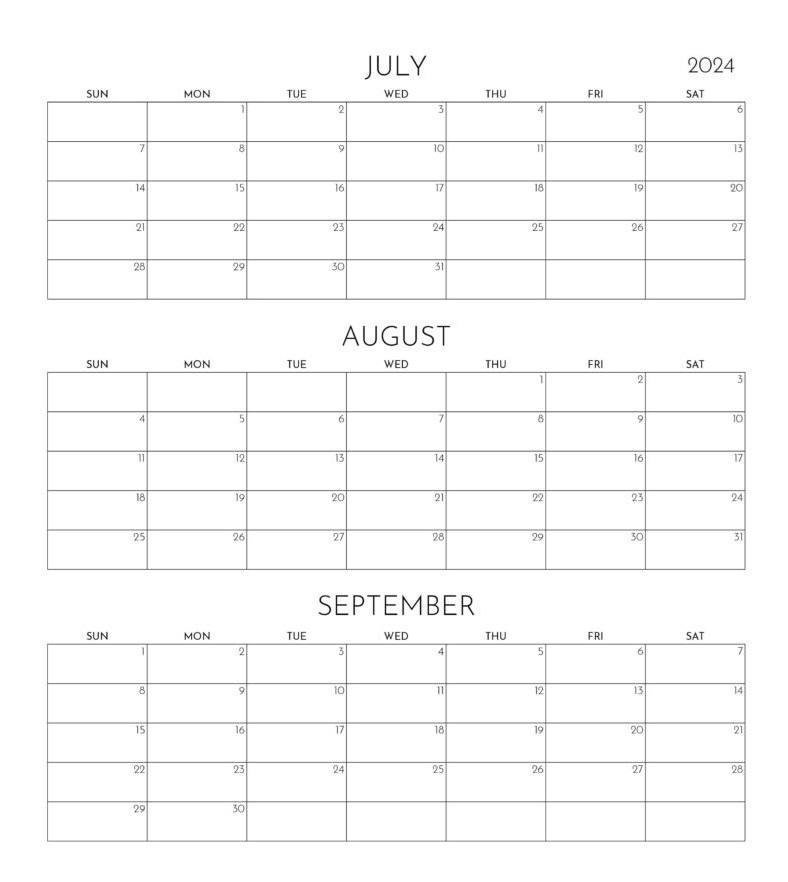 printable July Aug Sept 2024 template calendar