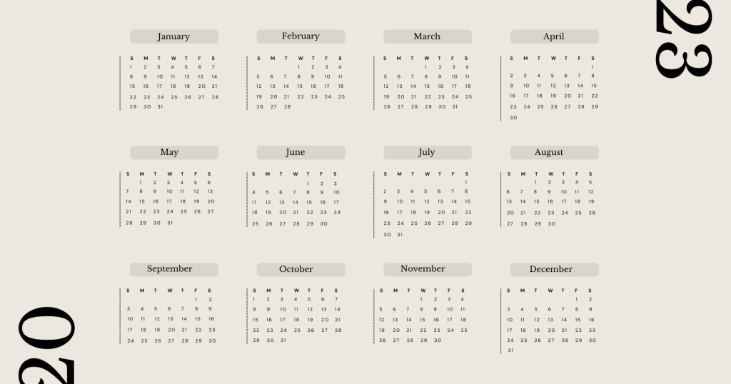 2023 Excel Calendars (January to December 2023) XLXS