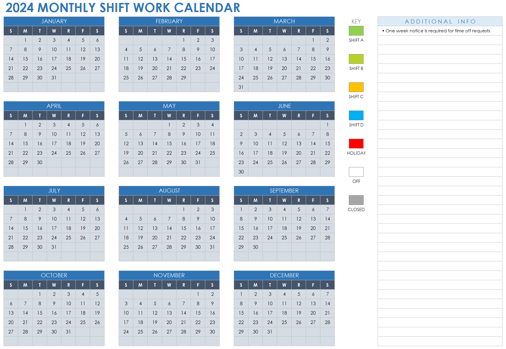 2024 Monthly Shift Work Calendar Download