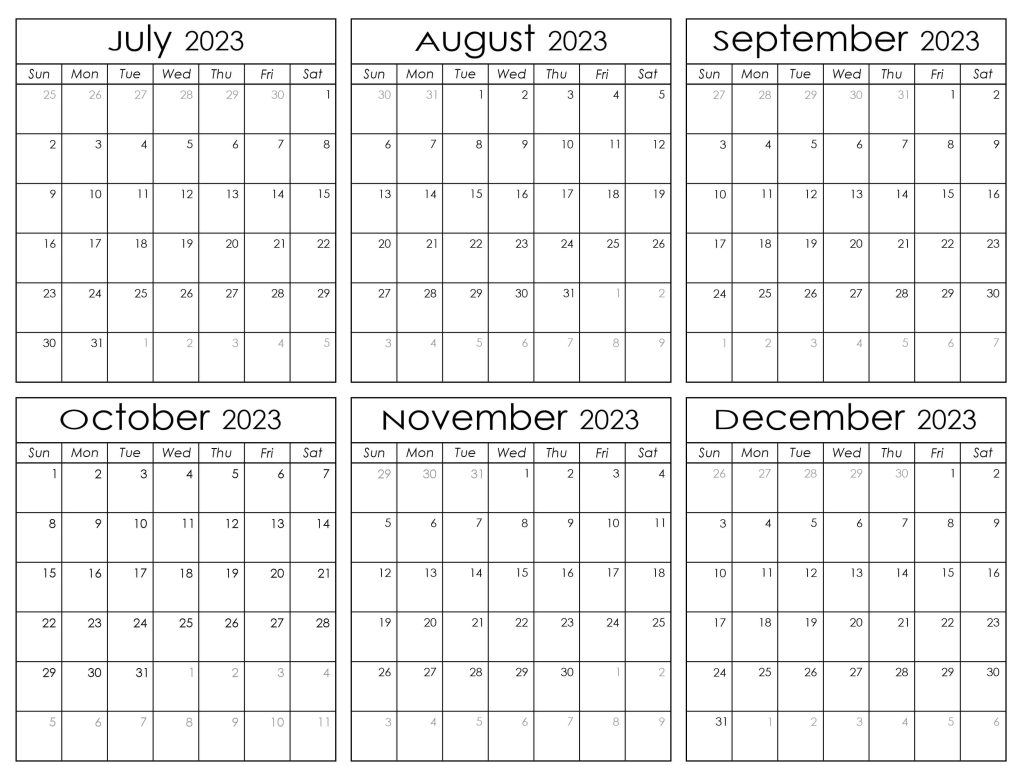 July to December 2023 Calendar with Holidays