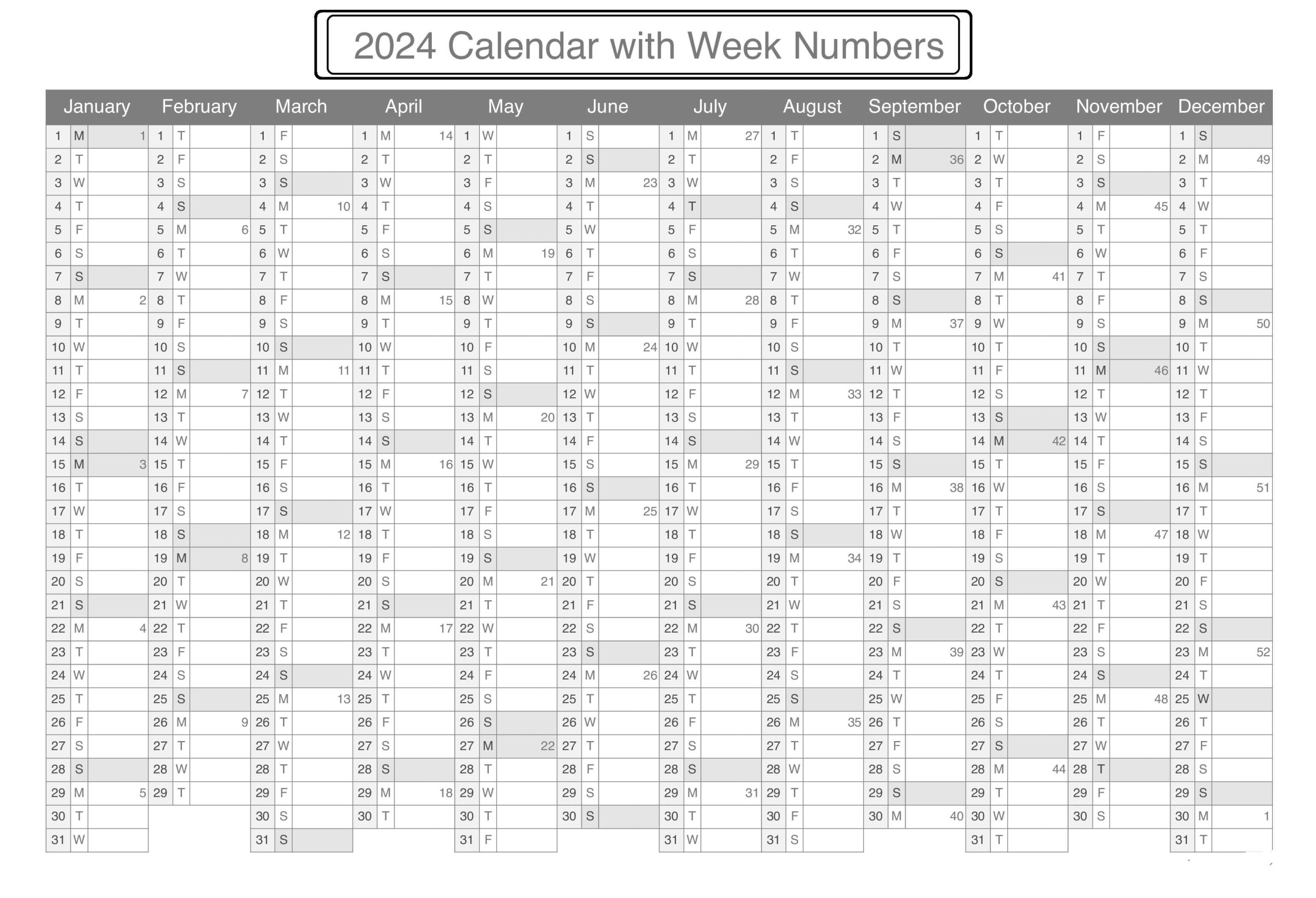 excel 2024 calendar with week numbers