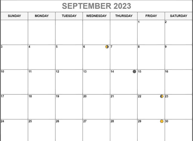 lunar calendar sptember 2023