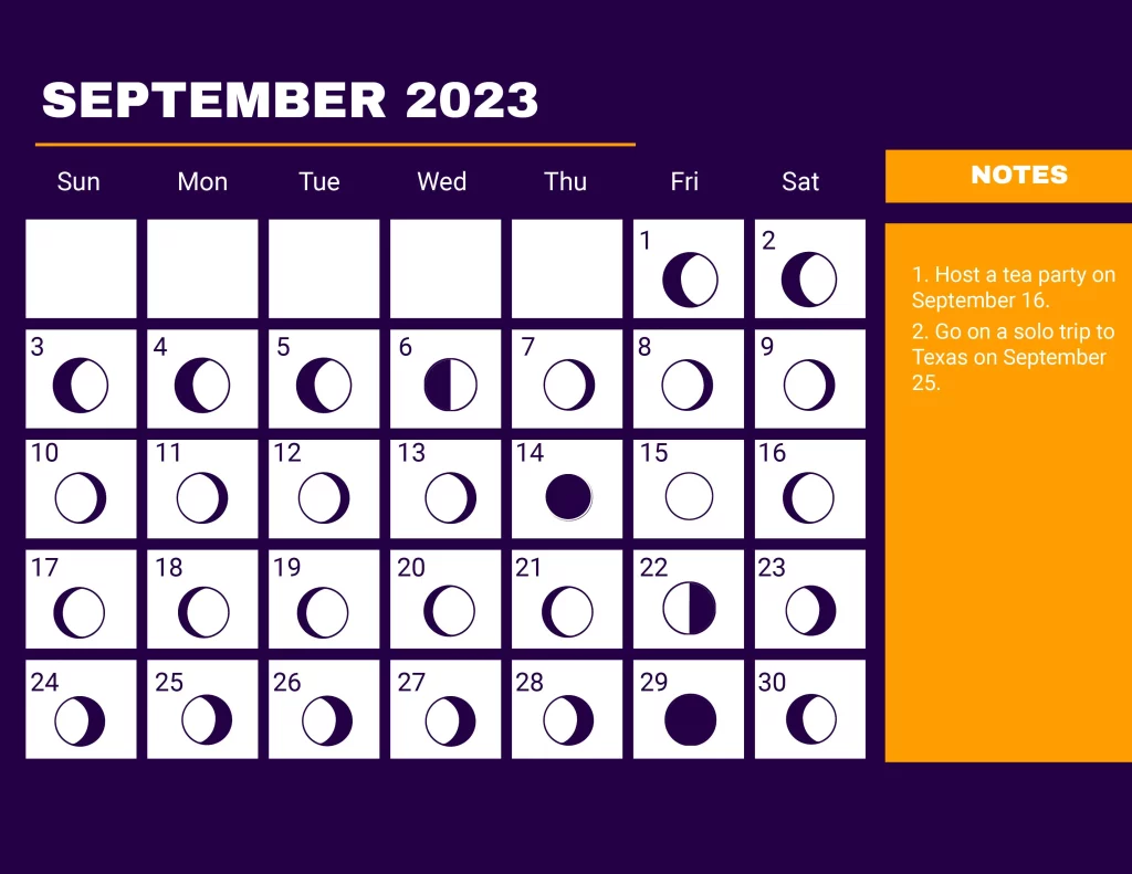 september 2023 calendar template with moon phases