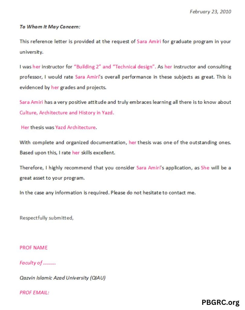 Free Simple Recommendation Letter Template