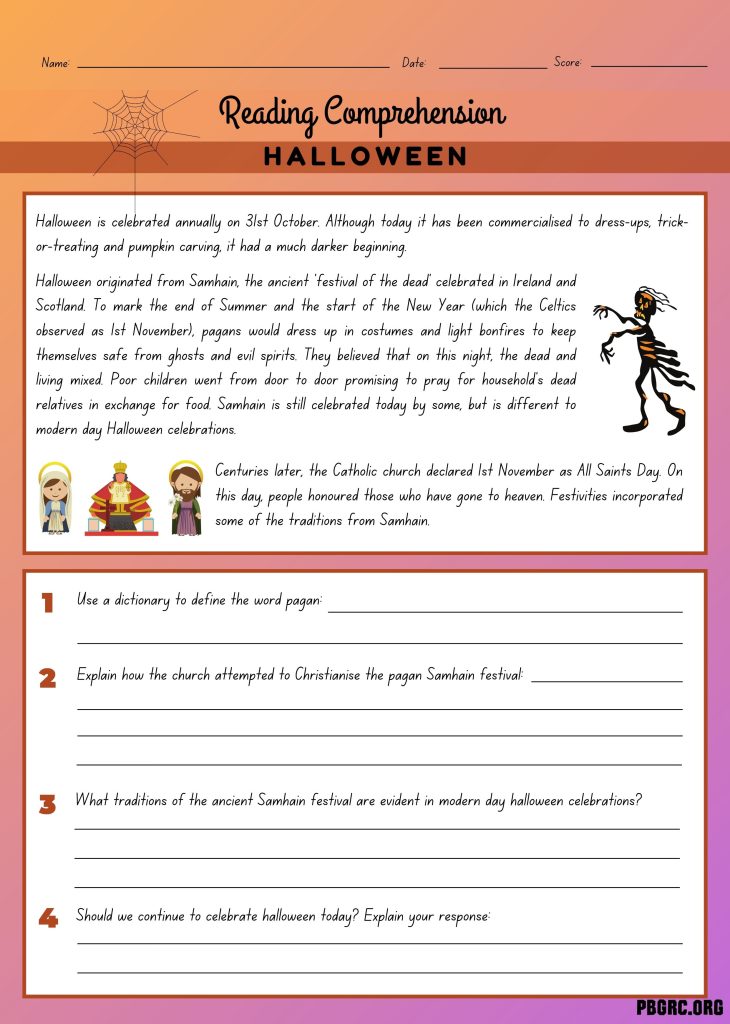 Halloween History Worksheet
