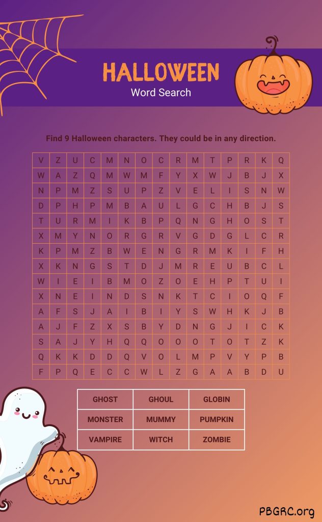 Halloween Word Search Cute Design