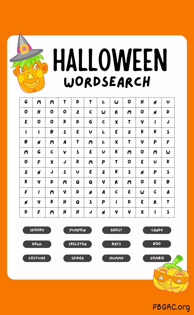 Halloween Word Search Pumpkin Theme