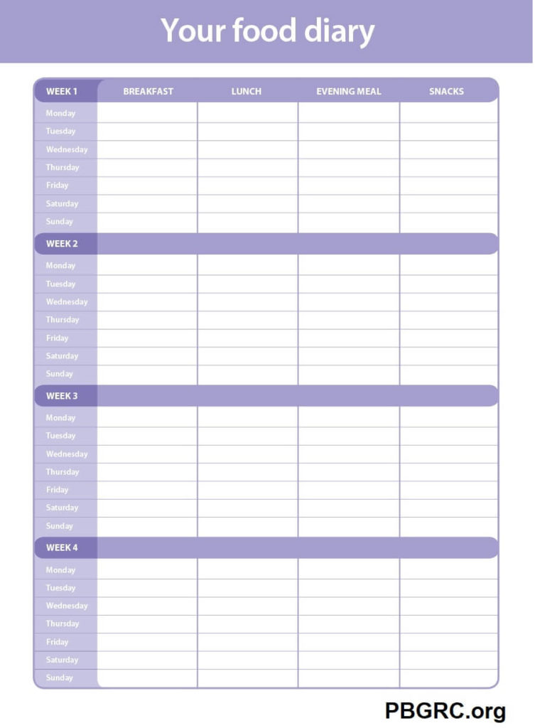 printable downloadable food diary template