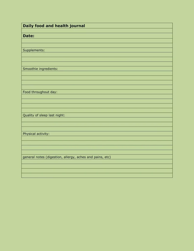 printable food diary log
