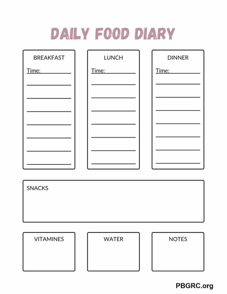 printable food journal food diary template 2024