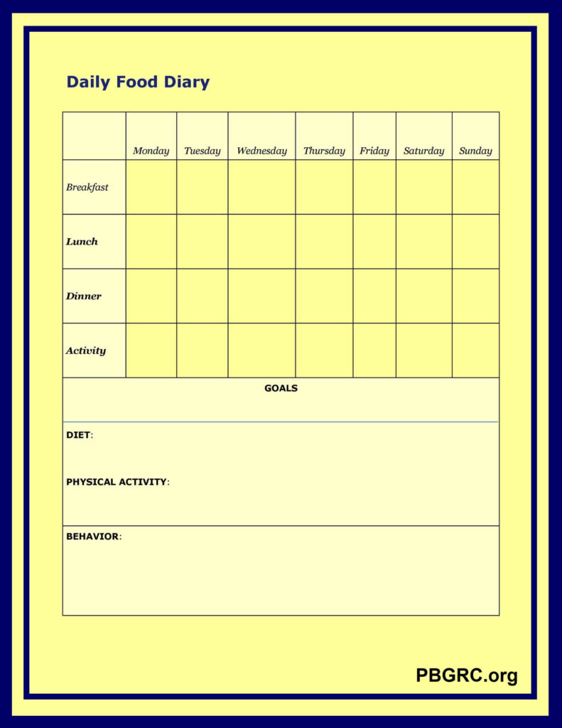 weekly food diary and exercise log template