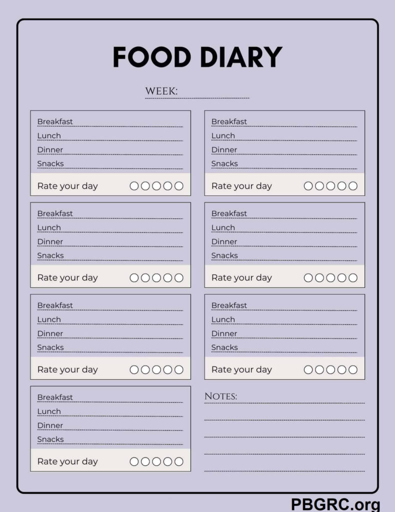 weight watchers food diary printable