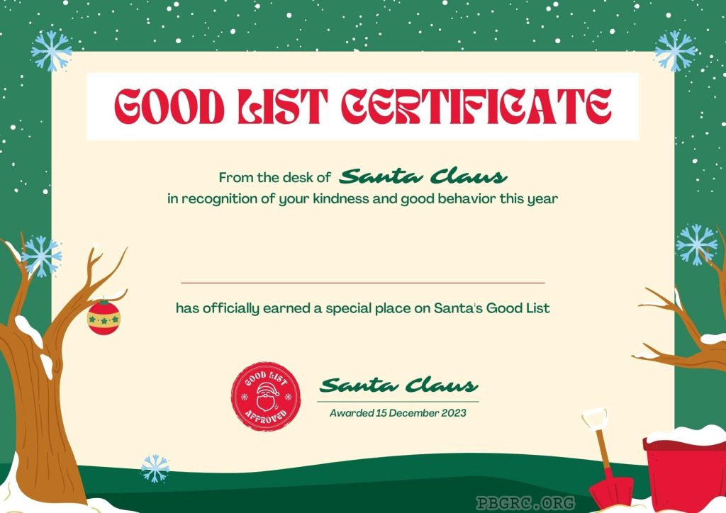 Free Santa nice list certificate 2023