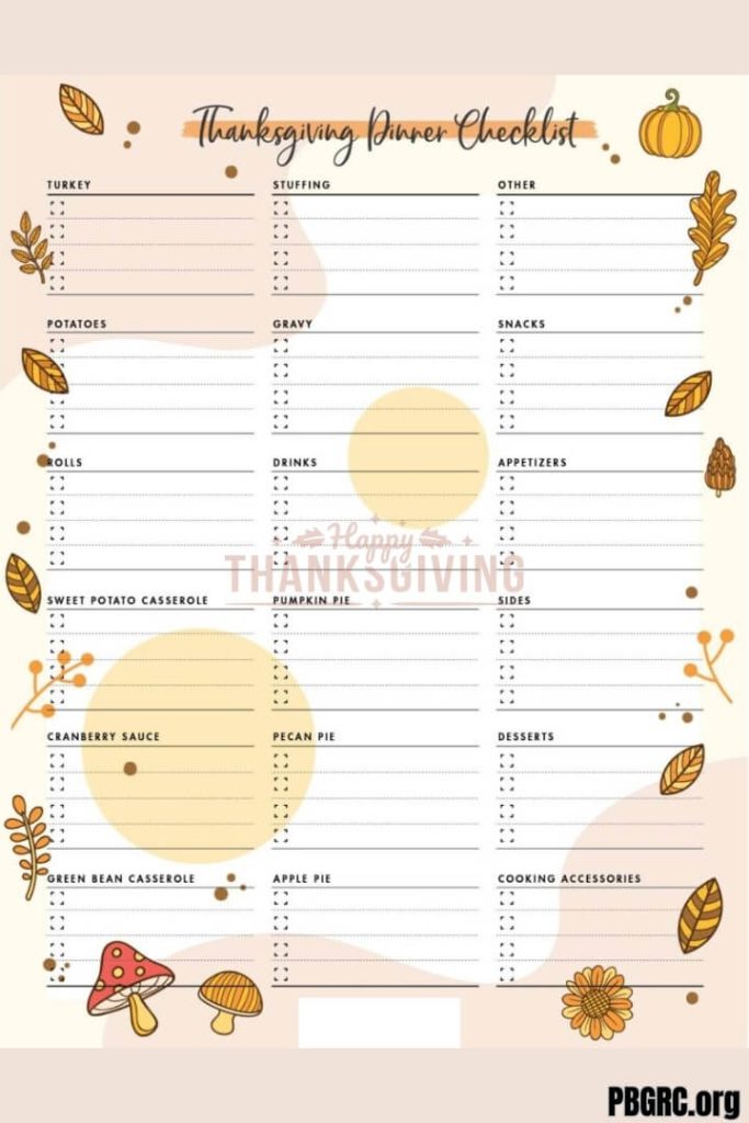 Free Thanksgiving Food Checklist Template