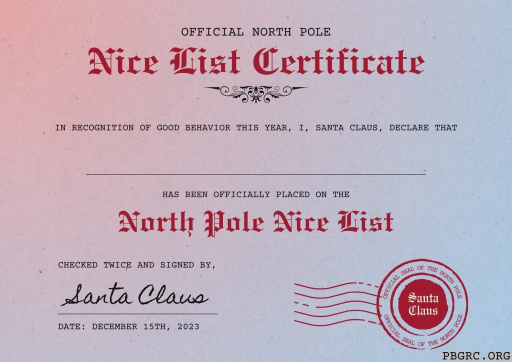 Santa nice list certificate template document