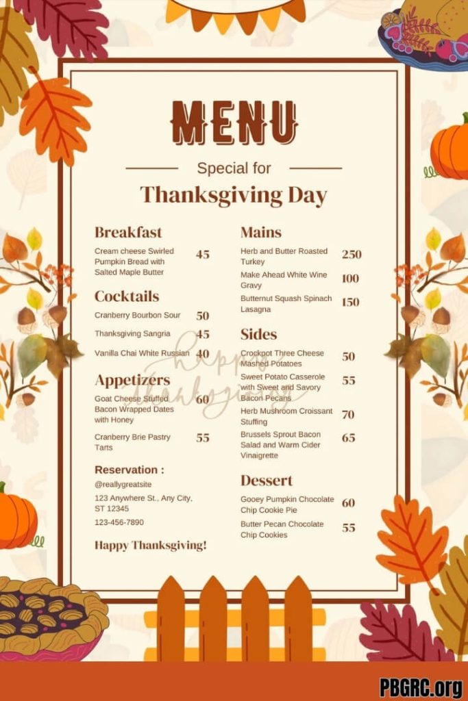 Thanksgiving Food Checklist Template