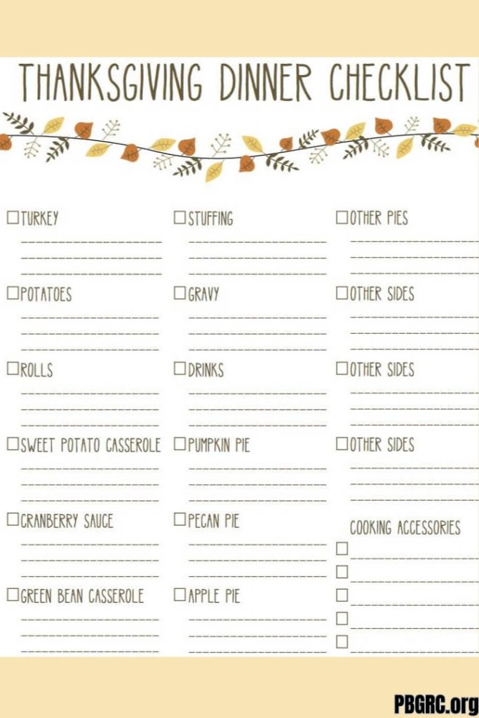 Thanksgiving food checklist
