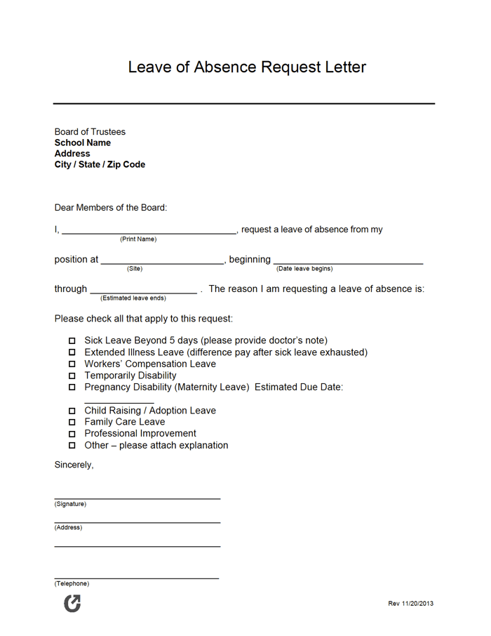 absence letter template for school