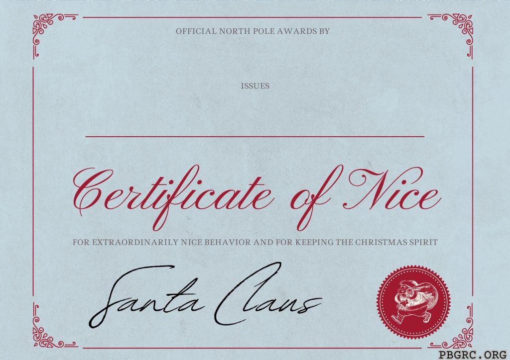 free printable and fillable Santa nice list certificate