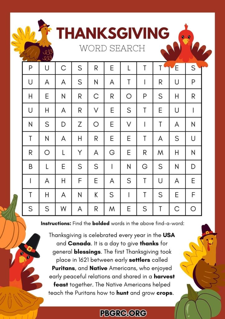 thanksgiving bingo card