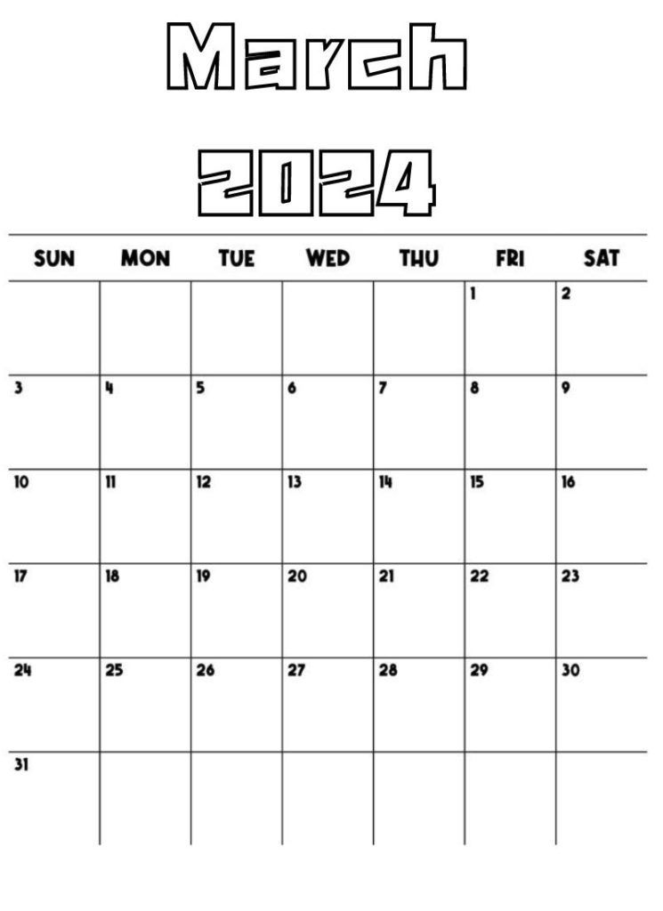March 2024 calendar Monday start