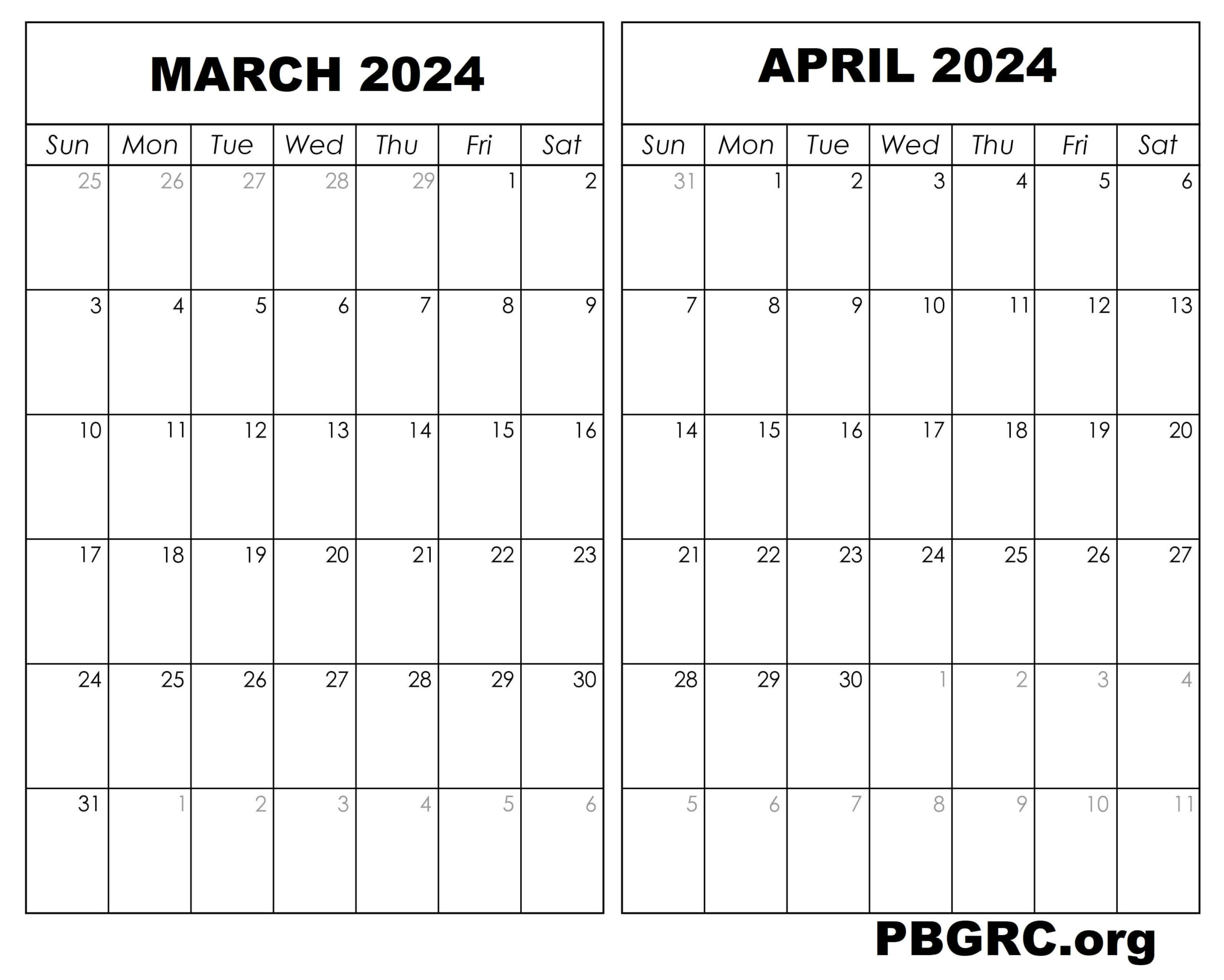 2024 March April Blank Calendar