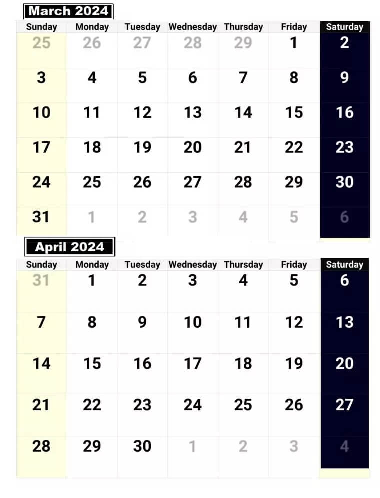 2024 March April Calendar For Desk