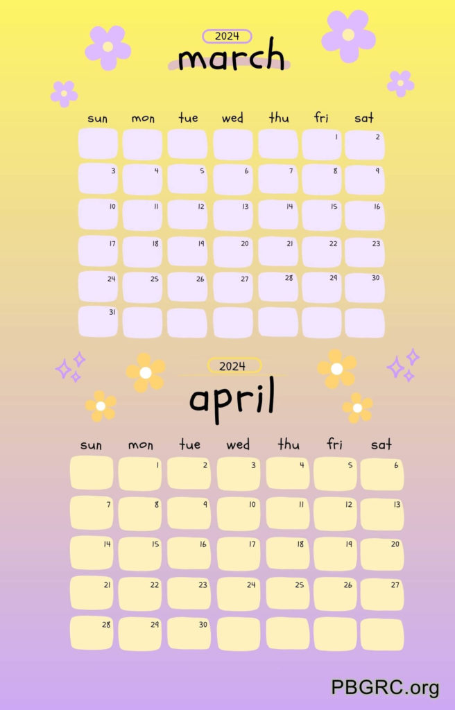 2024 March April Floral Printable Calendar