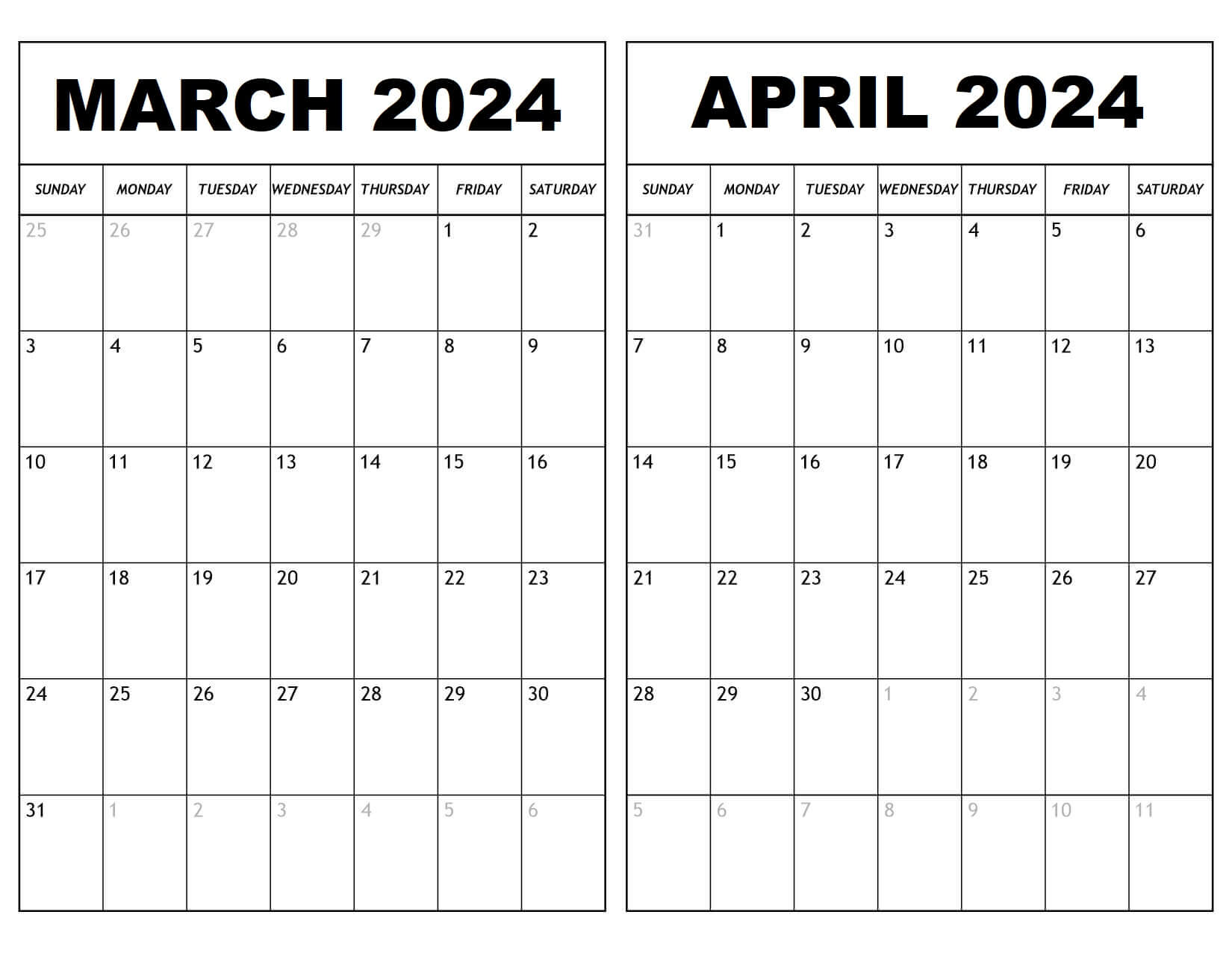 2024 March April Landscape Calendar