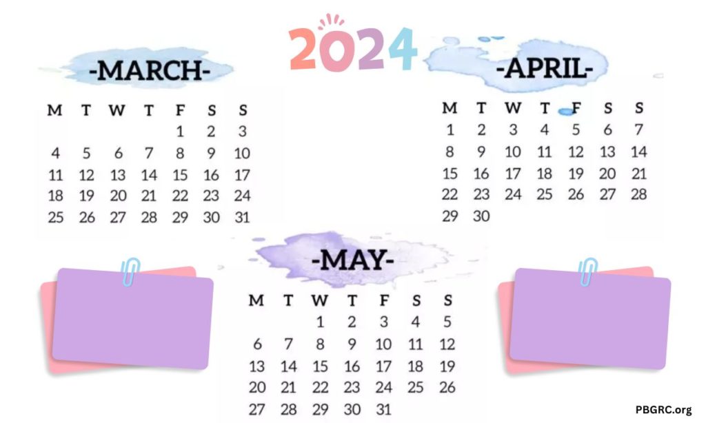 Cute 2024 March April May Calendar Template