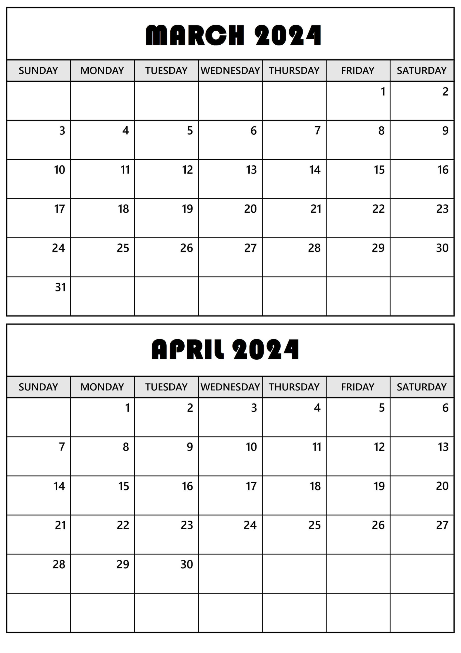 March April 2024 Calendar To Print