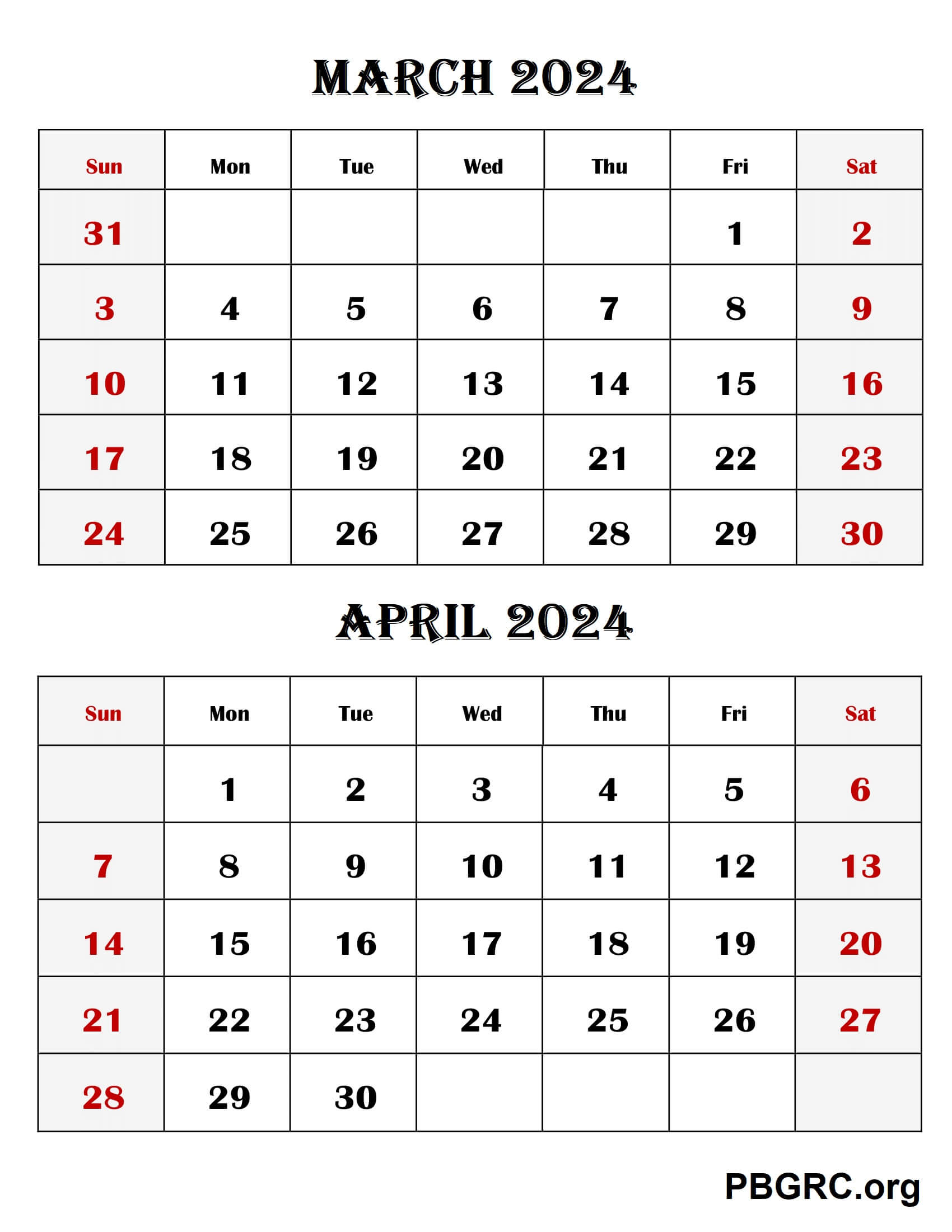 March April 2024 Editable Calendar