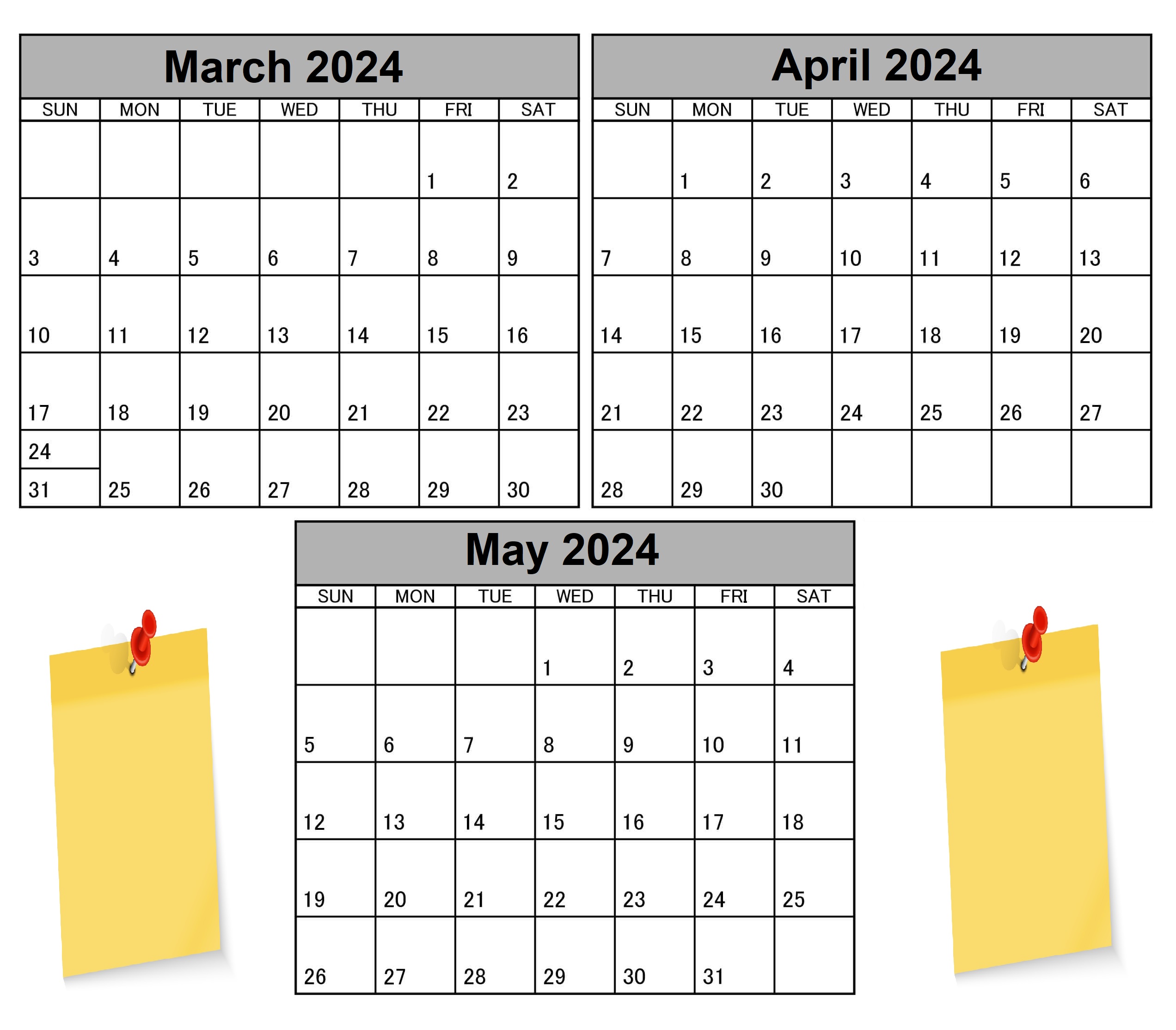 March April May 2024 Calendar With Note