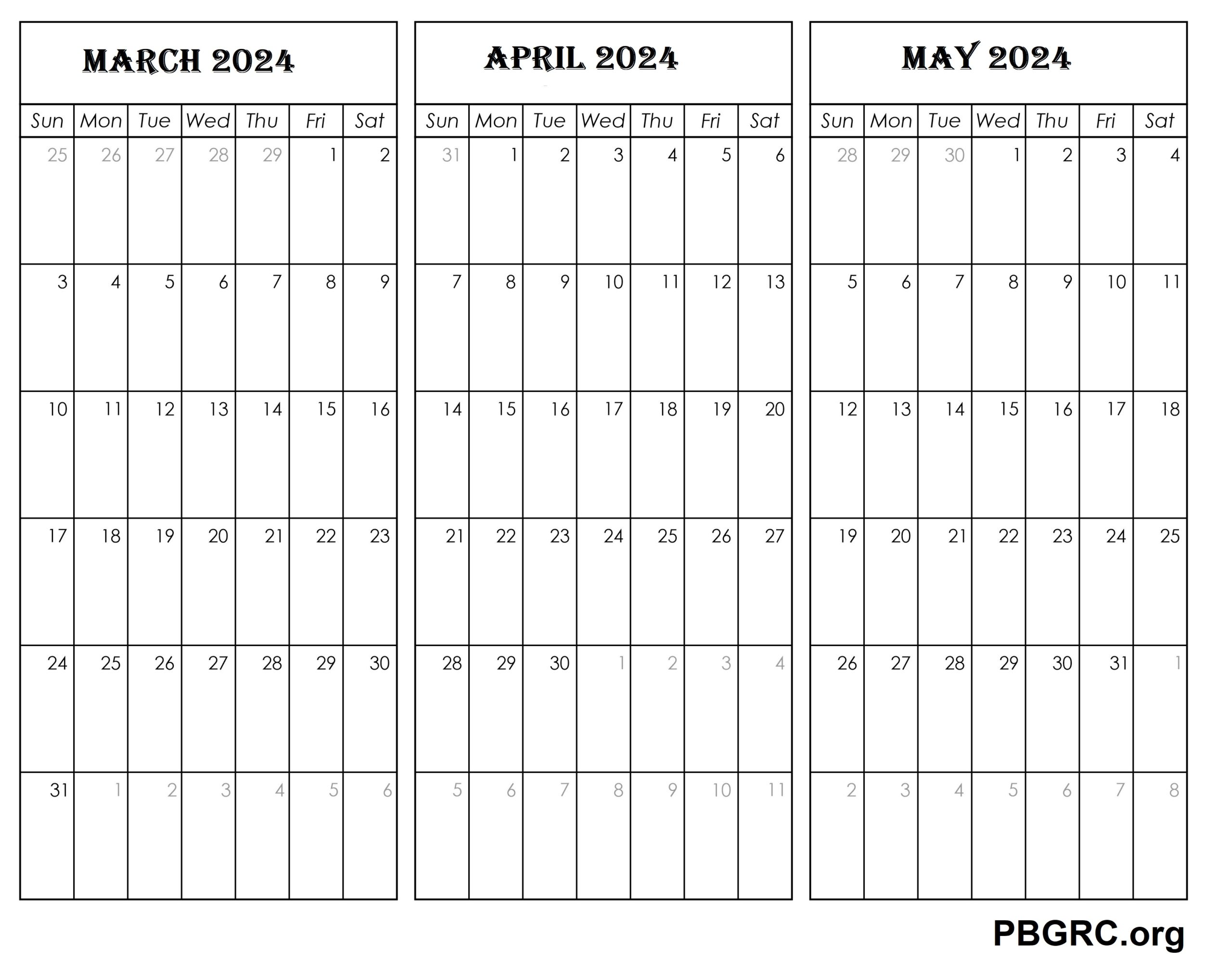 March April May 2024 Landscape Calendar Free