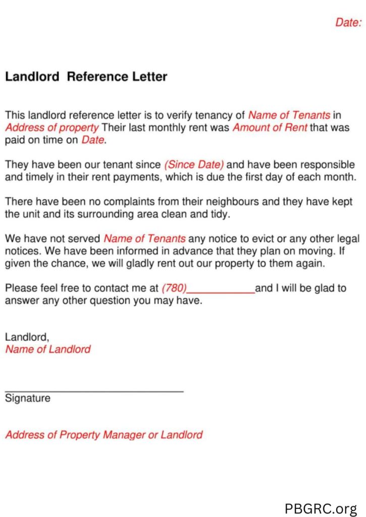 landlord reference letter Form