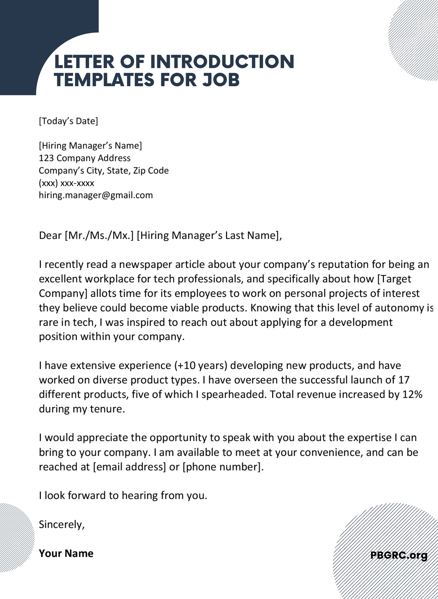 Sample Letter of Introduction Template For Job